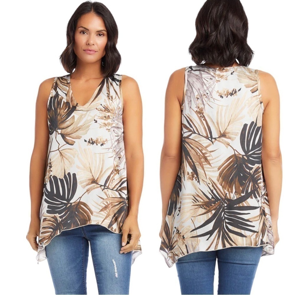 KAREN KANE Small Palm Print Asymmetric Tunic Tank Top Small